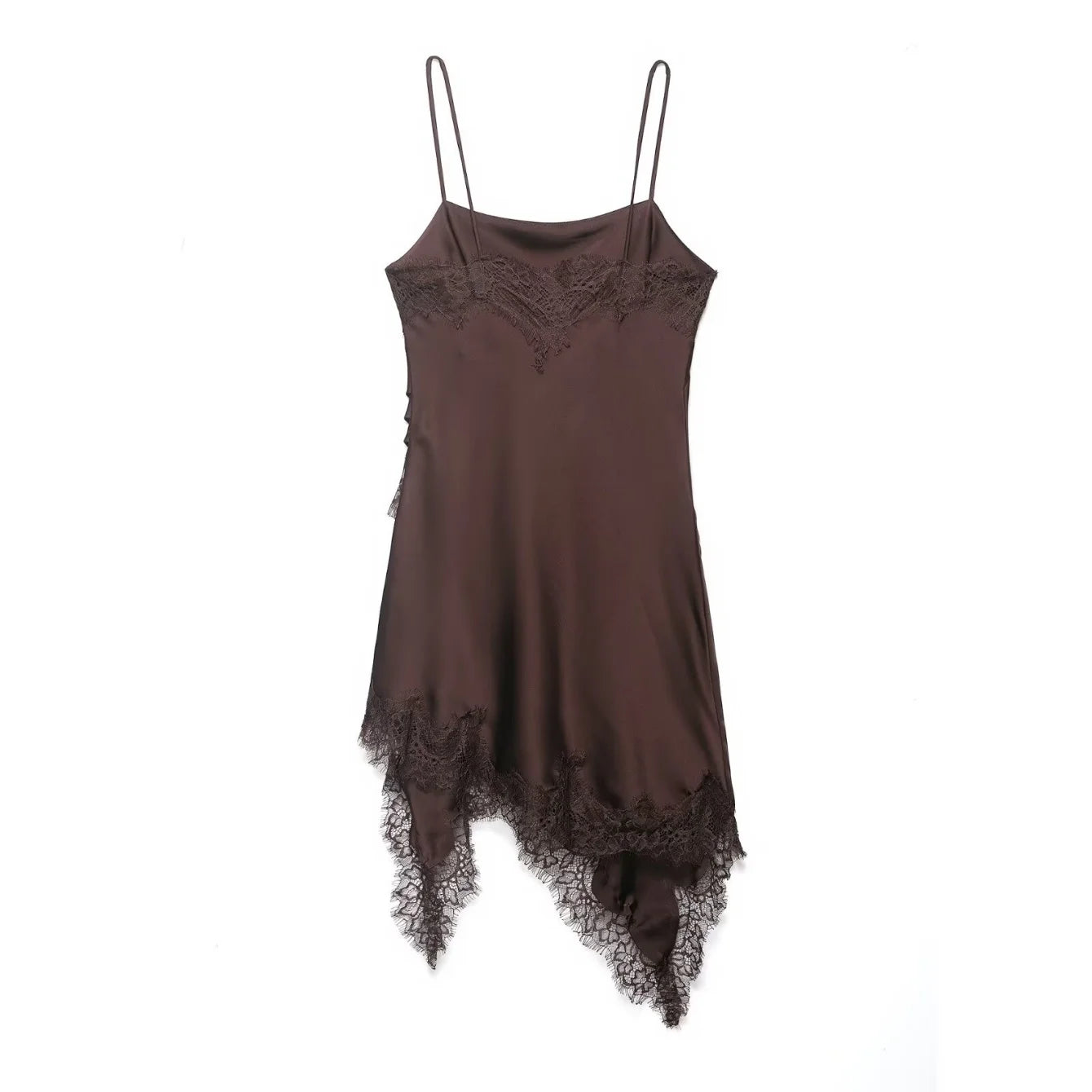 Women Lace Sling Strapless Dress Female Fashion Summer Asymmetric Satin Mini Dresses Chic Lady Evening Dress
