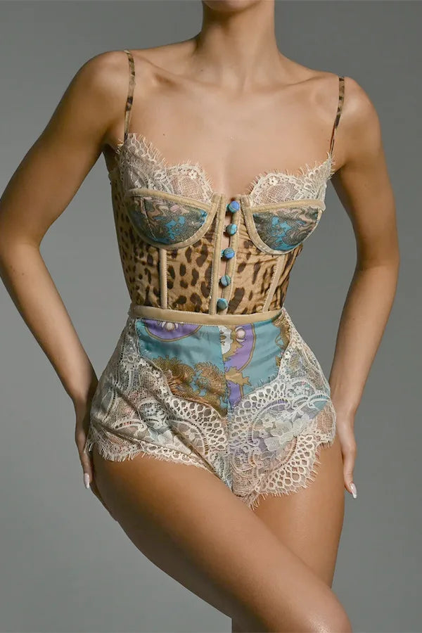 Boho Beach Vacation Women's Romper New 2026 Fashion Sexy Slim Print Jumpsuit Spring Summer Suspender Lace Jumpsuit For Women
