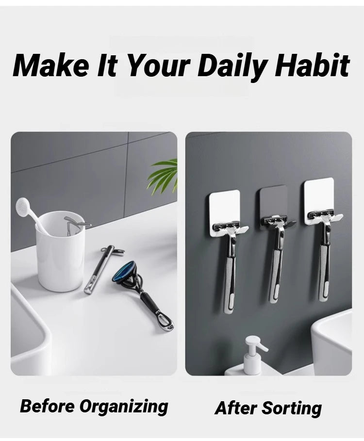 Multi Function Men Shaving Razor Holder Storage Hook Wall Shelf Bathroom Kitchen Accessories