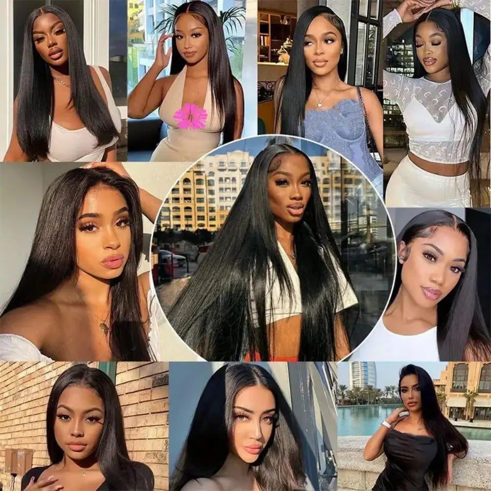 Human Hair Brazilian 4x4 Glueless Put on and go Wig 36 38 40 Inch 13x4 13x6 HD Transparent Bone Straight Lace Frontal Wigs