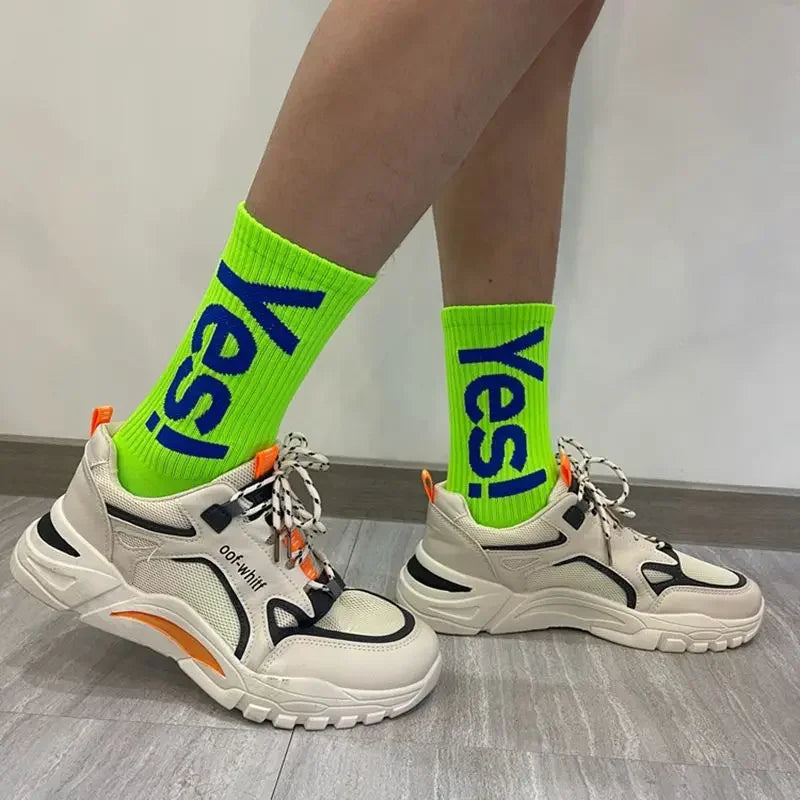 Yes!Mid Crew Socks For Men Women Cycling Hiking Skateboarding Sports Street Fashion Breathable Sock