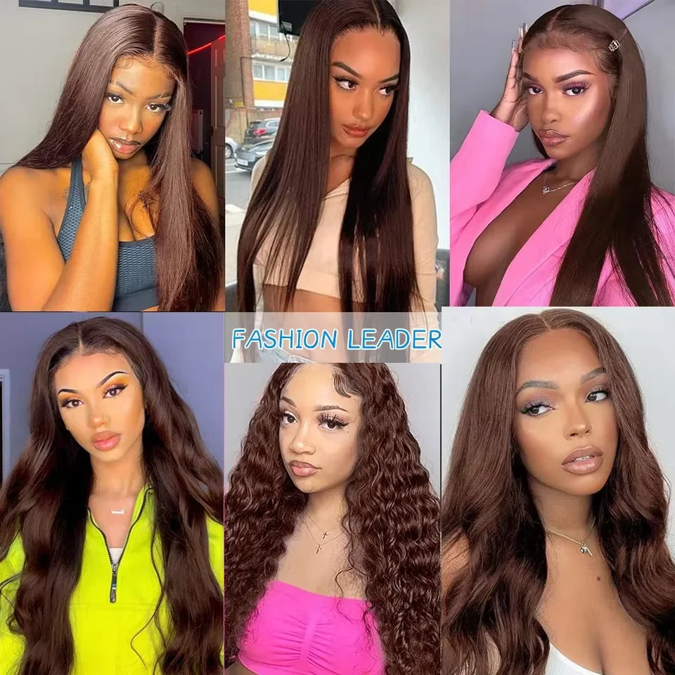 Chocolate Brown Wig Straight 13x6 HD Lace Frontal Wigs Human Hair 4# Brazilian 13x4 HD Lace Front Human Hair Wigs For Women