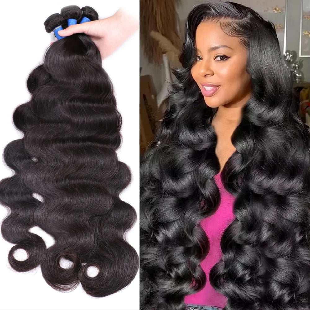 30 36 38 40 Inch Body Loose Wave Raw  3 4 Bundles Indian Unprocessed Human Hair Wavys Double Drawn Virgin Bundles Weave Extension