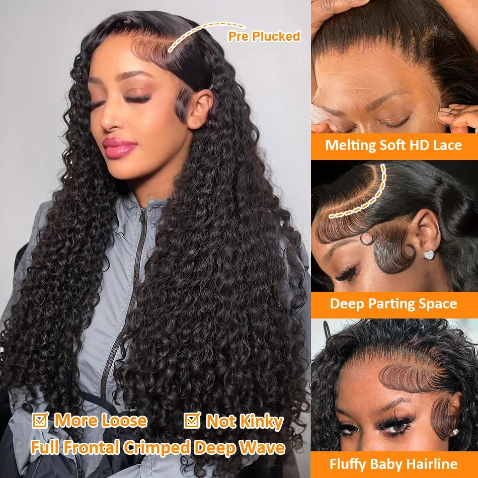13x4 13x6 HD Transparent Lace Deep Wave Frontal Wig 40 Inch Jerrly Curly Lace Front HumanHair Wig For Deep Curly Water Wave Wig
