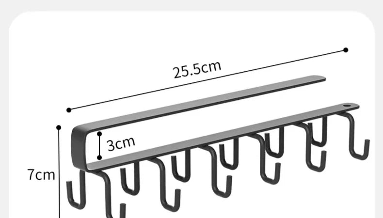 Household Kitchen Cabinet Bottom Shelf Hanging Hook, Non Perforated Cloth Rack, 6-Hook Organizing Rack, Spatula Hanging Rack
