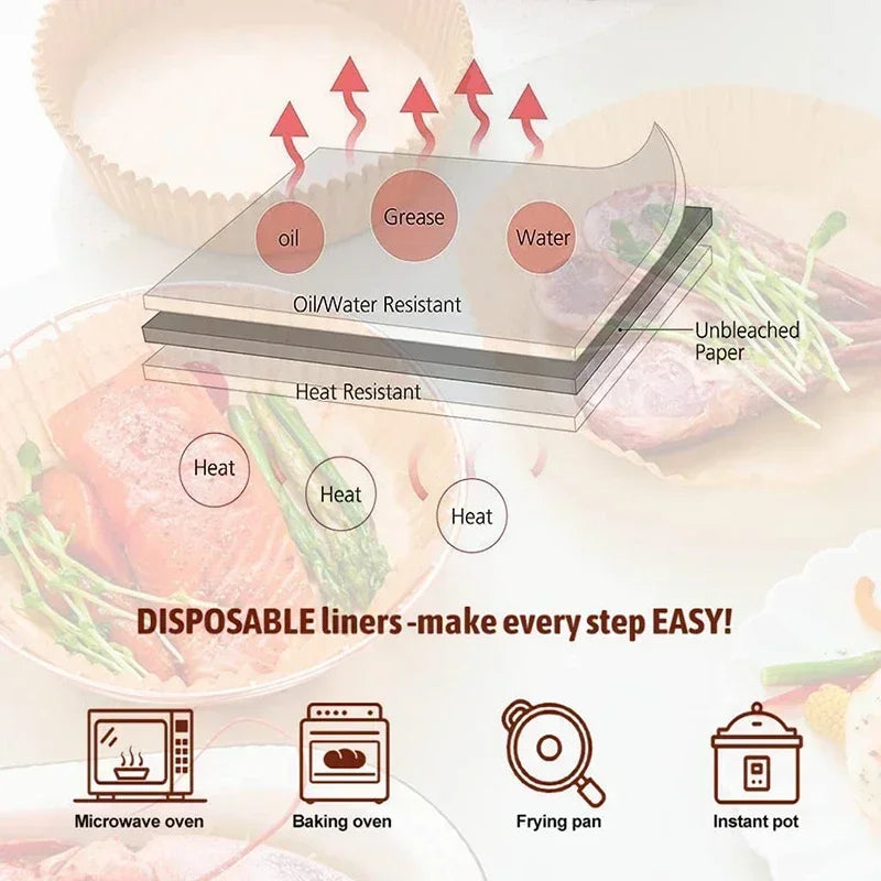 50/100PCS Air Fryer Disposable Paper Square Round Baking Paper Barbecue Plate NonStick Mat Kitchen Oven Oil Absorbing Paper Tool
