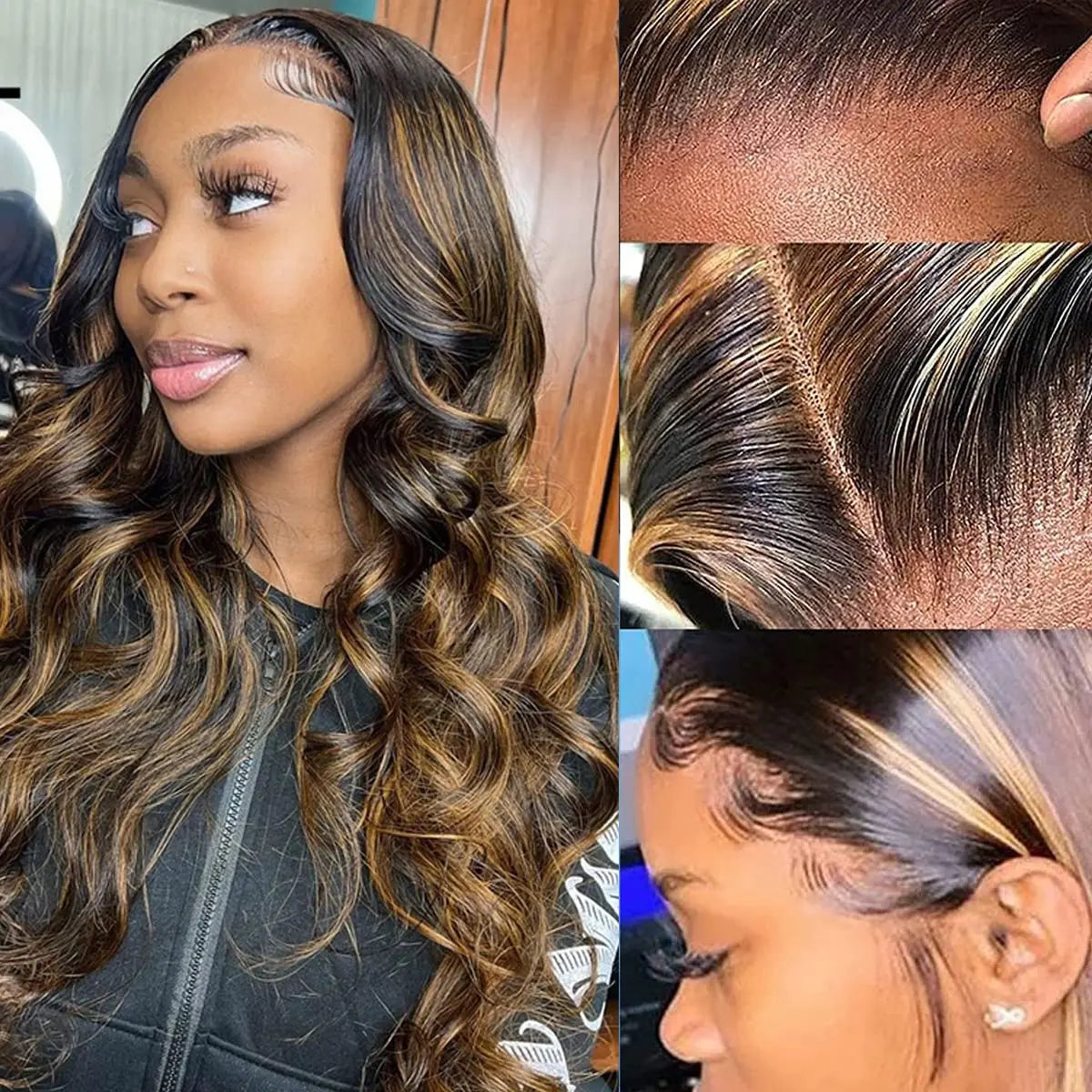 Ombre Highlight 13X6 Body Wave Lace Front Wigs Human Hair 1B/30 Brown Colored HD Transparent Lace Frontal Wigs Pre Plucked 180% Density 30 Inch Balayage Glueless Wig for Women