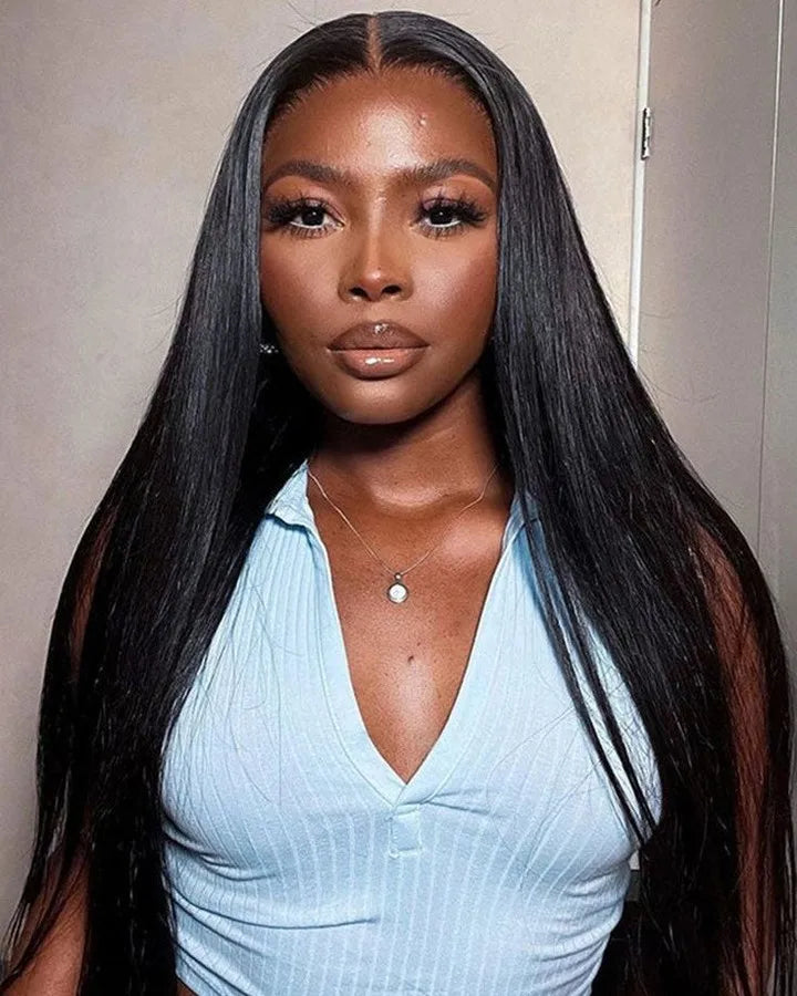 Brazilian 100% Human Hair Wigs 4x4 Glueless Put on and Go Wig 40 Inch 13x4 HD Transparent Bone Straight Lace Frontal Wigs 13x4 Pre Plucked Human Hair Wigs 250 Density for Women