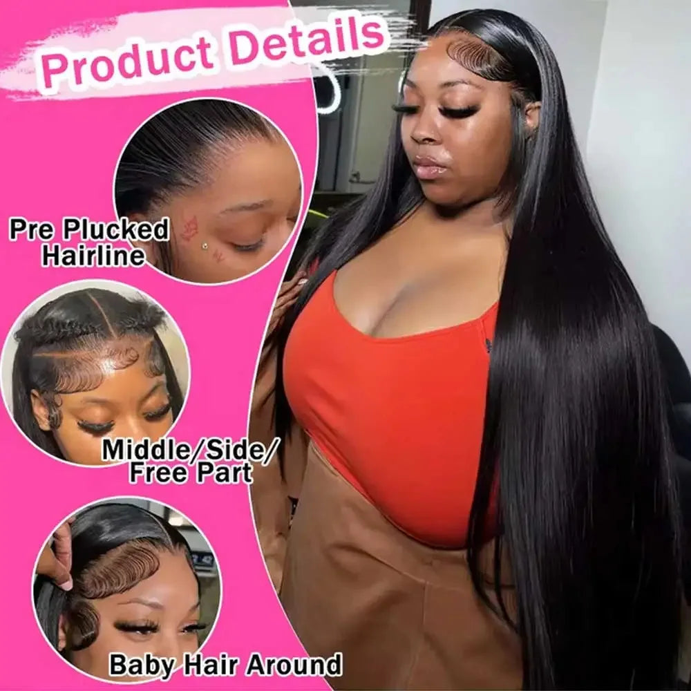 38Inch Straight Lace Front Wigs Human Hair 13x6 HD Lace Frontal Wig 4x4 Bone Straight Glueless Wig Pre Plucked For Women