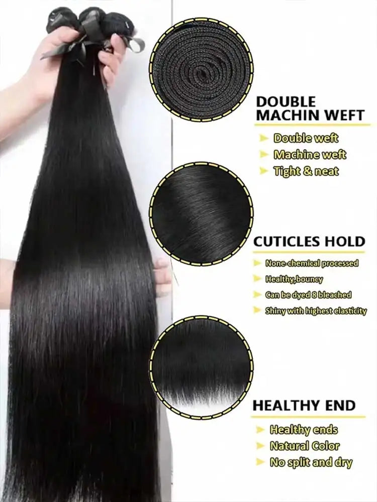 12-42 Inch Bone Straight Human Hair Bundles Brazilian Human Hair Weave Human Hair Long Remy Hair Extension Natural Black