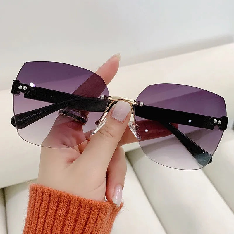 Women's Irregular Frameless Sunglasses; Daily Korean Fashion Multi-sided Polygon Driving Sun Glasses For Sun Protection 9225