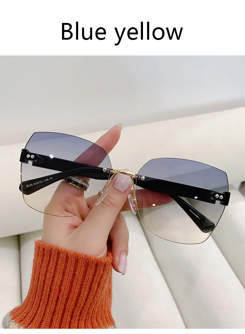 Women's Irregular Frameless Sunglasses; Daily Korean Fashion Multi-sided Polygon Driving Sun Glasses For Sun Protection 9225