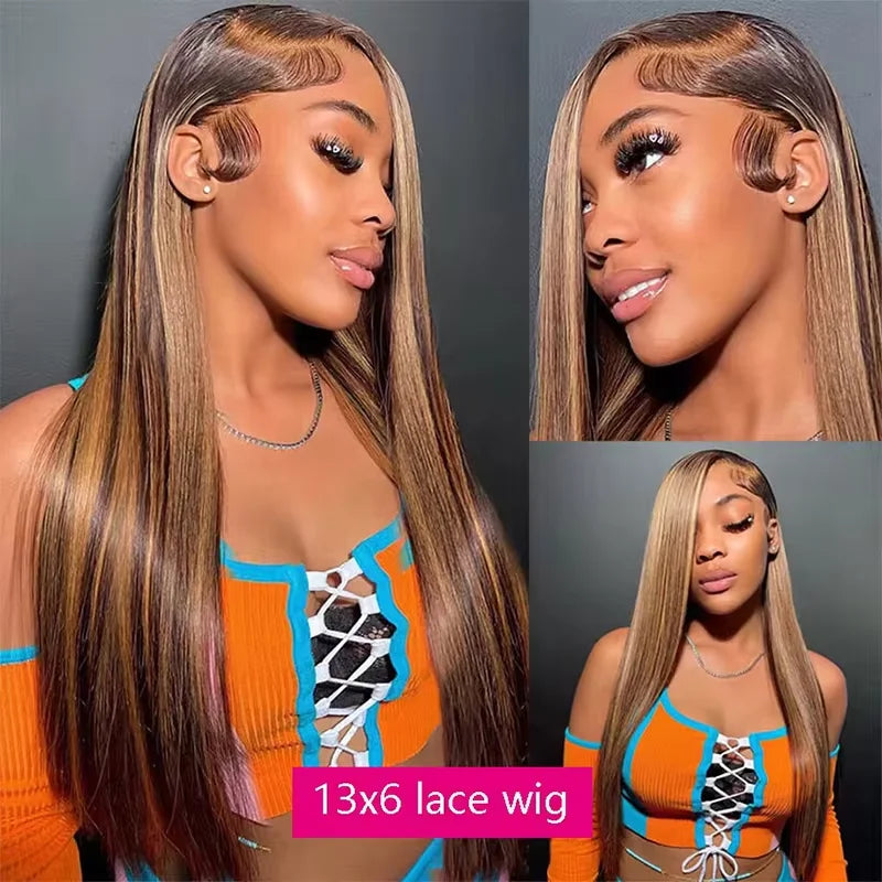30 36 Inches Highlight 13x4 13x6 HD Lace Frontal Wig 200% Human Hair Wigs 4/27 Colored Brazilian Straight Wigs For Women