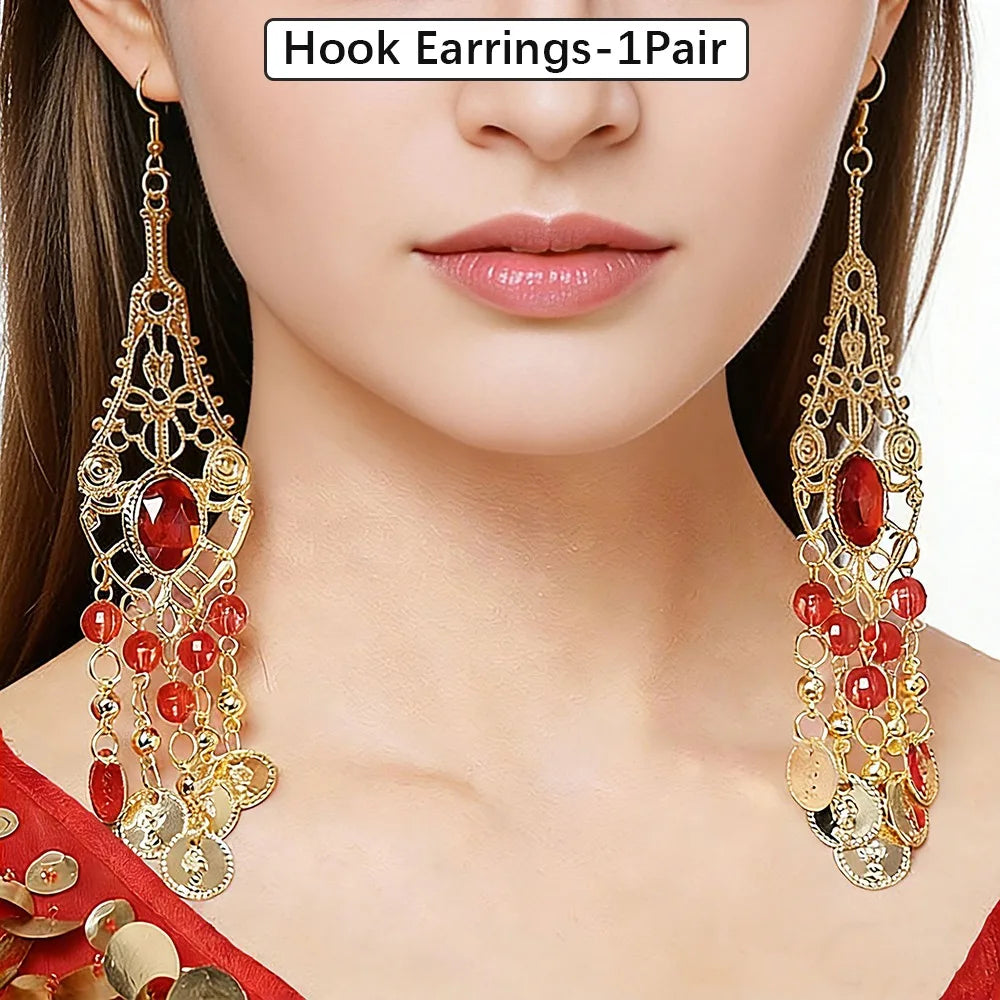 Ancient Elegance, Reimagined: The Egyptian Nefer Red Jasper Chandelier Earrings