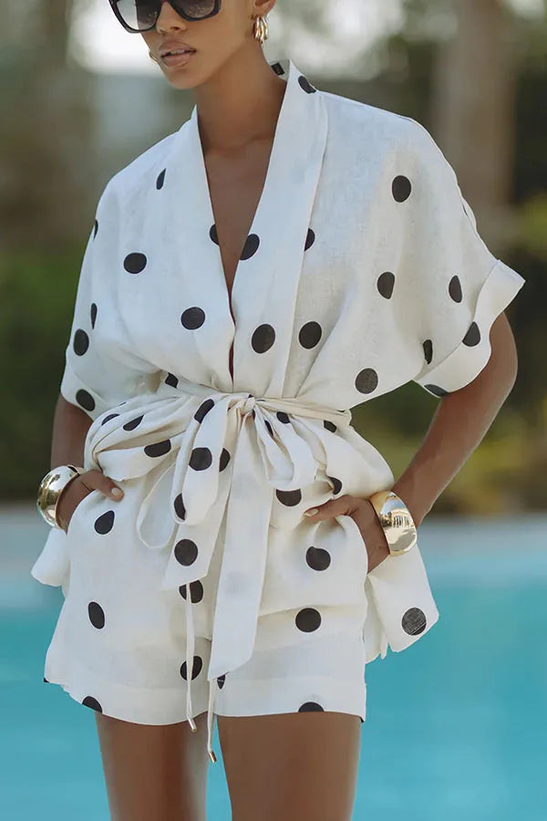 2026 Casual Women's Matching Sets 2 Pieces Set For Woman Two Piece Outfit Simple Style Home Clothing Polka Dots Printed Vacation