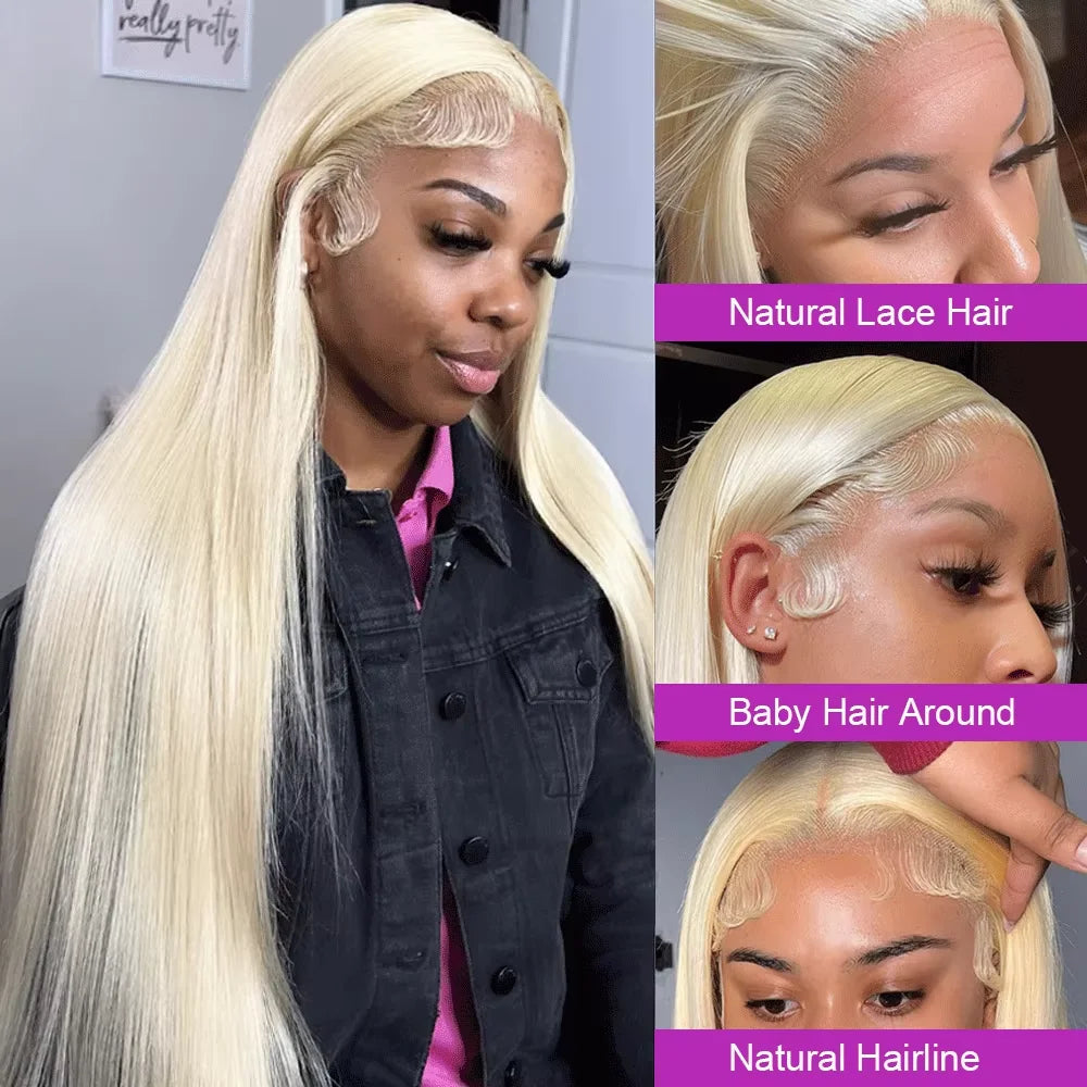 40Inch Straight Blonde 613 Blonde Human Hair Lace Frontal Wig 13x6 Transparent Blonde Lace Front Wigs Pre Plucked Human Hair Wig