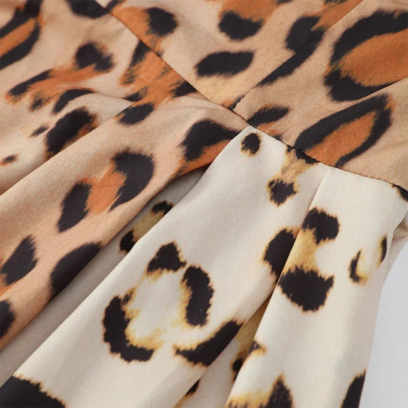 Leopard Print Sleeveless Sling Dress For Women Fashion Chic Backless A Line Dresses 2025 Elegant Female High Street Vestidos