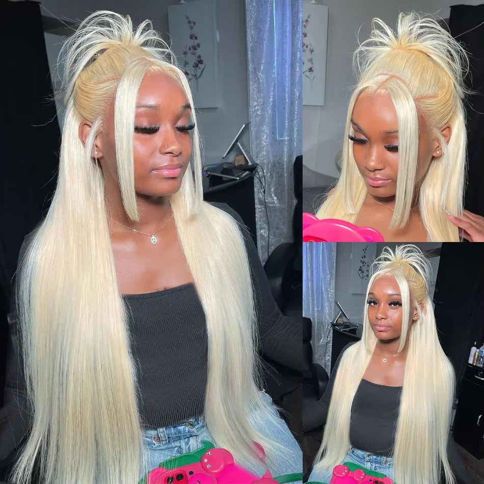 40Inch Straight Blonde 613 Blonde Human Hair Lace Frontal Wig 13x6 Transparent Blonde Lace Front Wigs Pre Plucked Human Hair Wig