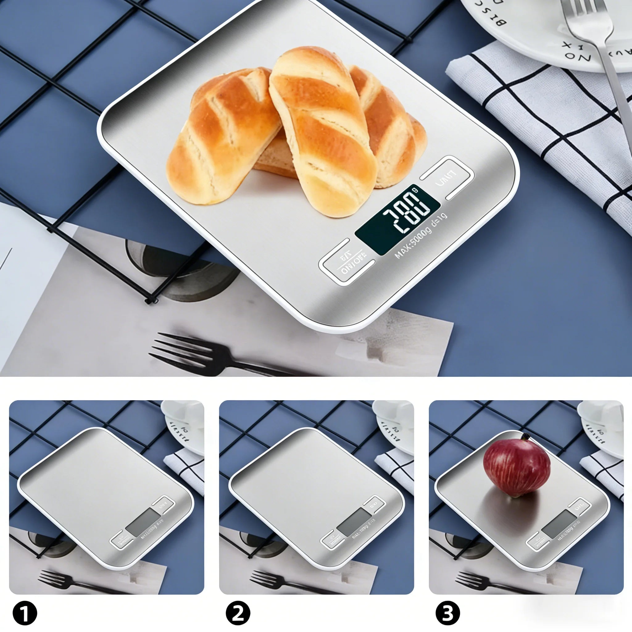 Digital Kitchen Scale 10/5kg-1g LED Display Stainless Steel Panel Electronic Scales for Home Food Snacks Weighing Baking Tools