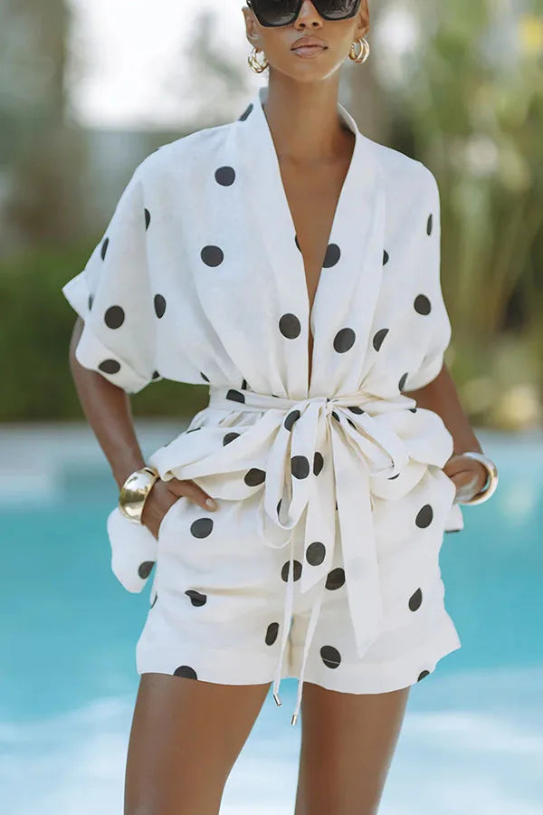 2026 Casual Women's Matching Sets 2 Pieces Set For Woman Two Piece Outfit Simple Style Home Clothing Polka Dots Printed Vacation