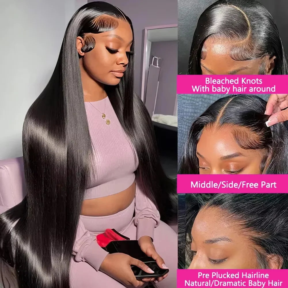 46 Inch 13x6 Lace Front Wigs Natural Human Hair 220 Density Straight HD Lace Front Wigs Pre Plucked Straight Glueless Human Hair