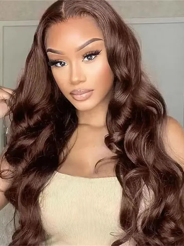 Chocolate Brown Body Wave 13x4 HD Lace Front Human Hair Wigs Pre Plucked Peruvian Glueless Lace Frontal Closure Wigs For Women