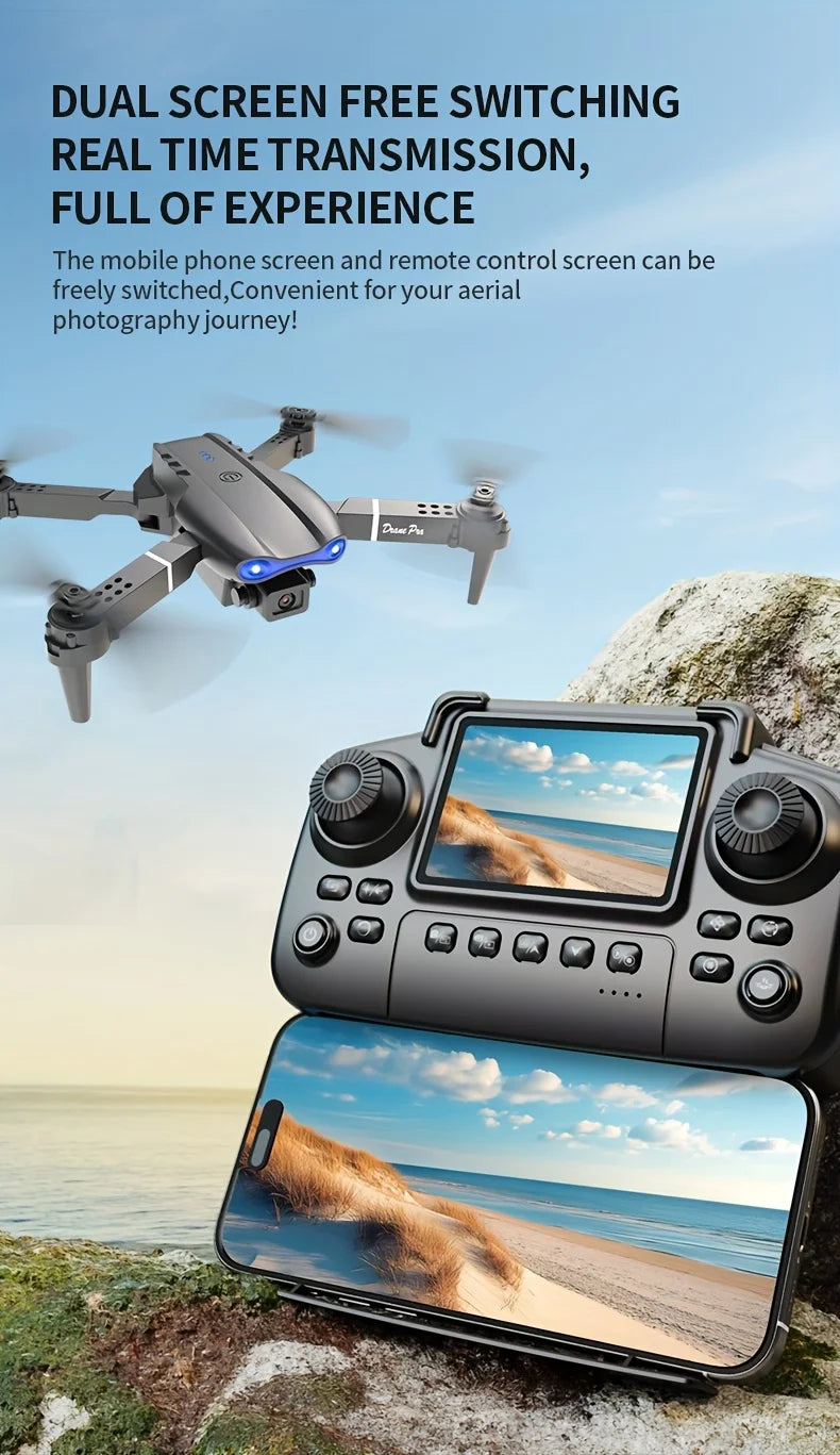 2026 New E99 PRO MAX Foldable Drone with Dual HD Camera, HD Screen Remote Control, 40min Flight Time with Extra Batteries, One Key Return Home, LED Lights, USB Charging, Easy to Fly for Beginners Adults, Ideal Christmas Holid