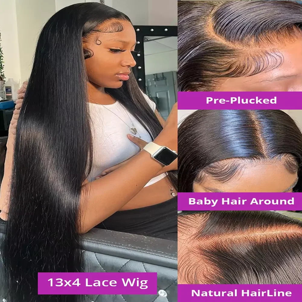 40 46 Inch 220 Density 13x4 13x6 Full Frontal 360 HD Transparent Lace Long Straight 7x6 Closure Human Hair Pre Plucked Wigs
