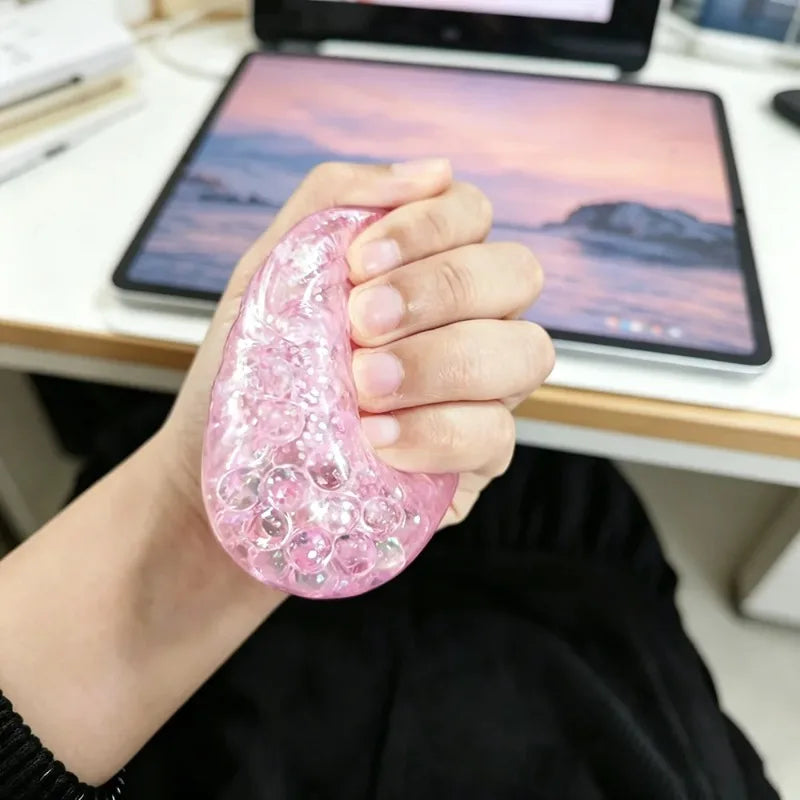 Steamed Bun Squeeze Toy Simulation Bao Stress Relief Fidget Toy with Beads Sparkles Soft Squishy Sensory Decompression Accessory