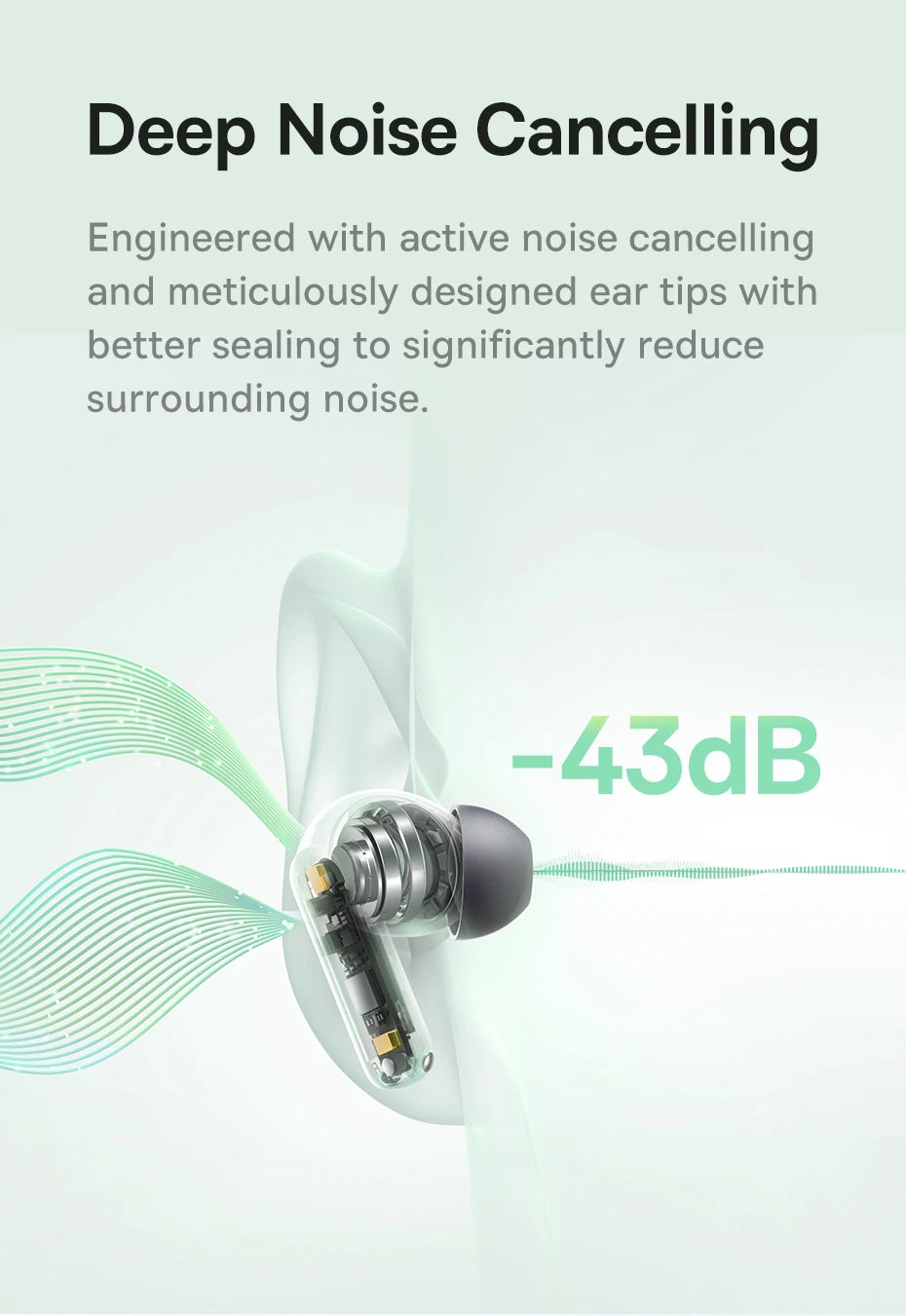 Baseus Bass EP10 NC -43dB Noise Cancelling ANC True Wireless Earbuds Bluetooth 6.0 In-Ear Wireless Earphones 4-Mics ENC Ear buds