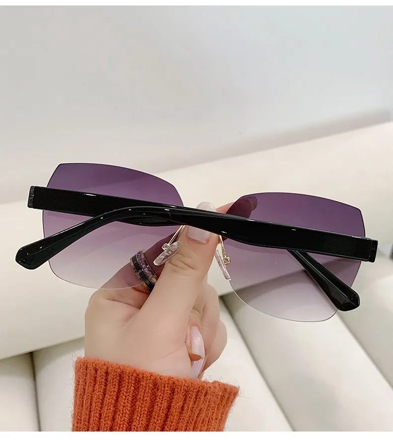 Women's Irregular Frameless Sunglasses; Daily Korean Fashion Multi-sided Polygon Driving Sun Glasses For Sun Protection 9225