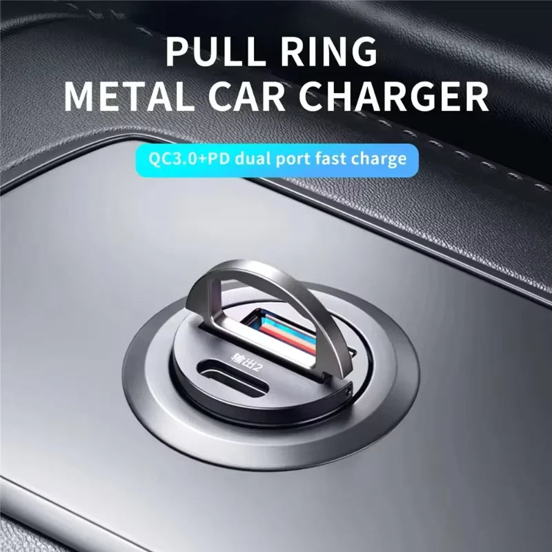 2026Car 200W Dual Port Mini USB Charger Ultra Fast Charging Cigarette Lighter Socket 12-24V Aluminum Cell Phone Charging Adapter