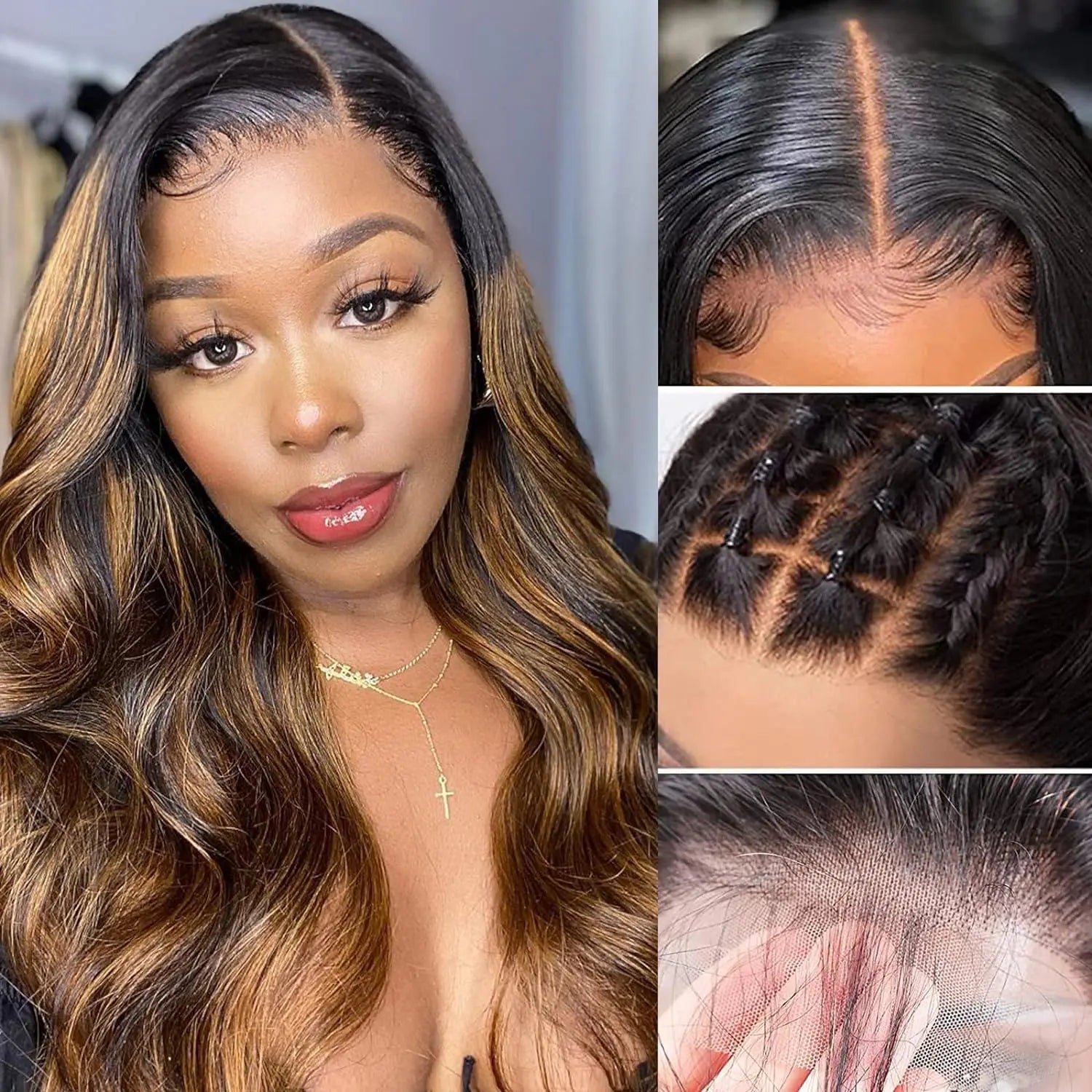 Ombre Highlight 13X6 Body Wave Lace Front Wigs Human Hair 1B/30 Brown Colored HD Transparent Lace Frontal Wigs Pre Plucked 180% Density 30 Inch Balayage Glueless Wig for Women