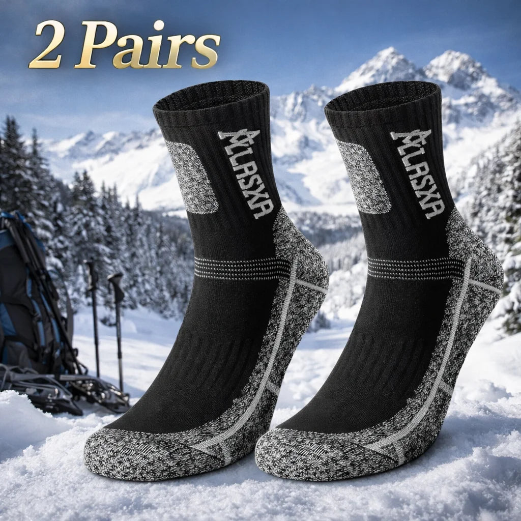 2 Pairs Winter Thermal Men Sports Socks Outdoor Warm Cycling Running Hiking Skiing Breathable Professional Crew Socks