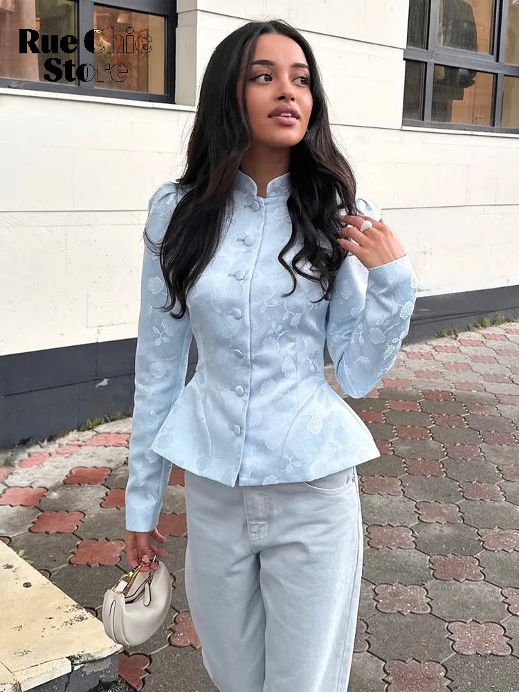 Solid Color Jacquard Glossy Satin Tops Women Chic Stand Collar Single Breasted Slim Fit Short Coats 2026 Lady Daily Outwear New