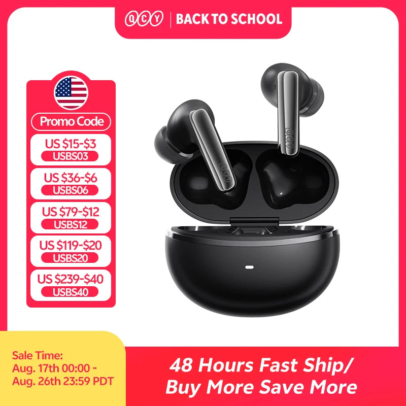 QCY MeloBuds N70 Adaptive ANC Wireless Earbuds Bluetooth 6.0 LDAC Hi-Res Audio 6 Mics Wireless Charging Earphones 50Hrs IPX5