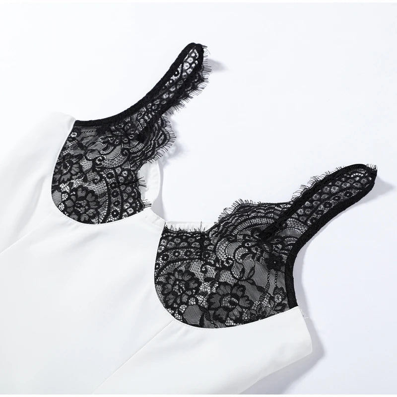 Sexy Lace Sling Patchwork Dress Women V Neck Sleeveless Backless Slim A Line Mini Dresses 2026 Summer Lady Street Party Robe