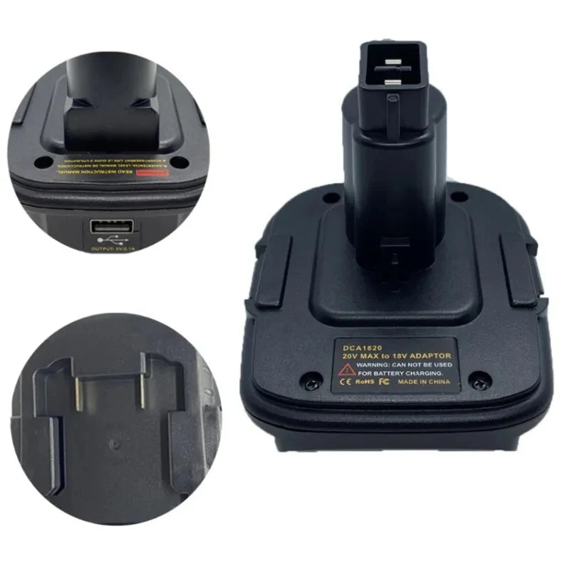 DCA1820 USB Adapter for Dewalt 18V Tools Convert Dewalt 20V Lithium Battery to Dewalt 18V NiCad NiMh Replacement  Battery Tools