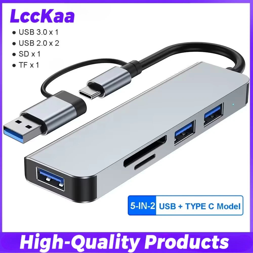 8 in 2 Type C USB HUB Docking Station with 3.5mm Audio Jack for Micro SD Card Reader MacBook Laptop Tablet Phone Disk Converter