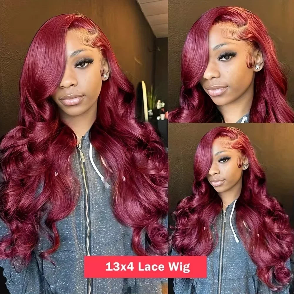 99J Burgundy 13X6 Lace Front Wigs Human Hair Red Wig 220% Density Body Wave 13X4 Lace  Wigs Pre Plucked Lace Front Wigs 30 40 Inch 99J Burgundy Body Wave 13x4 13x6 Lace Front Human Hair Wigs