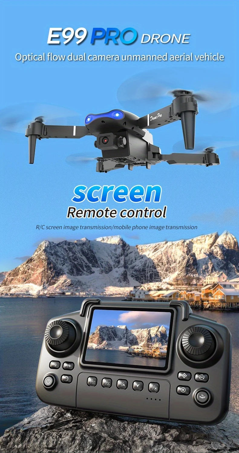 2026 New E99 PRO MAX Foldable Drone with Dual HD Camera, HD Screen Remote Control, 40min Flight Time with Extra Batteries, One Key Return Home, LED Lights, USB Charging, Easy to Fly for Beginners Adults, Ideal Christmas Holid