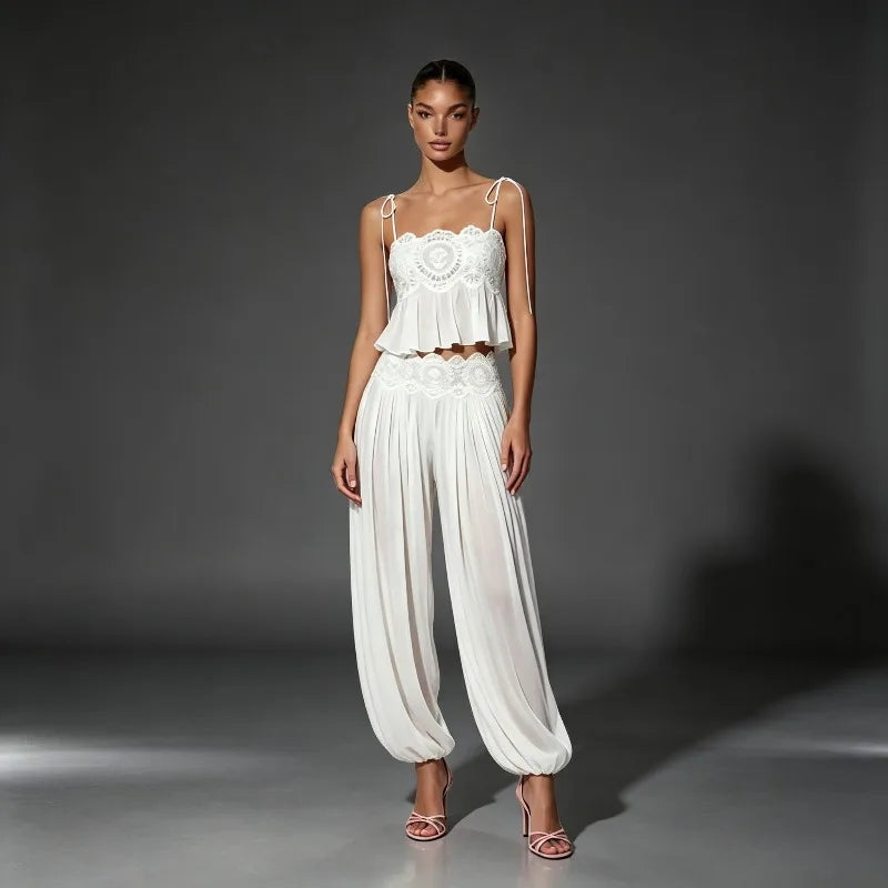 Women's Floral Lace Sheer Tiered Skirt Set 2026 Summer Spaghetti Strap Ruffle Crop Top High Waist Maxi Beach 2 Piece Dress