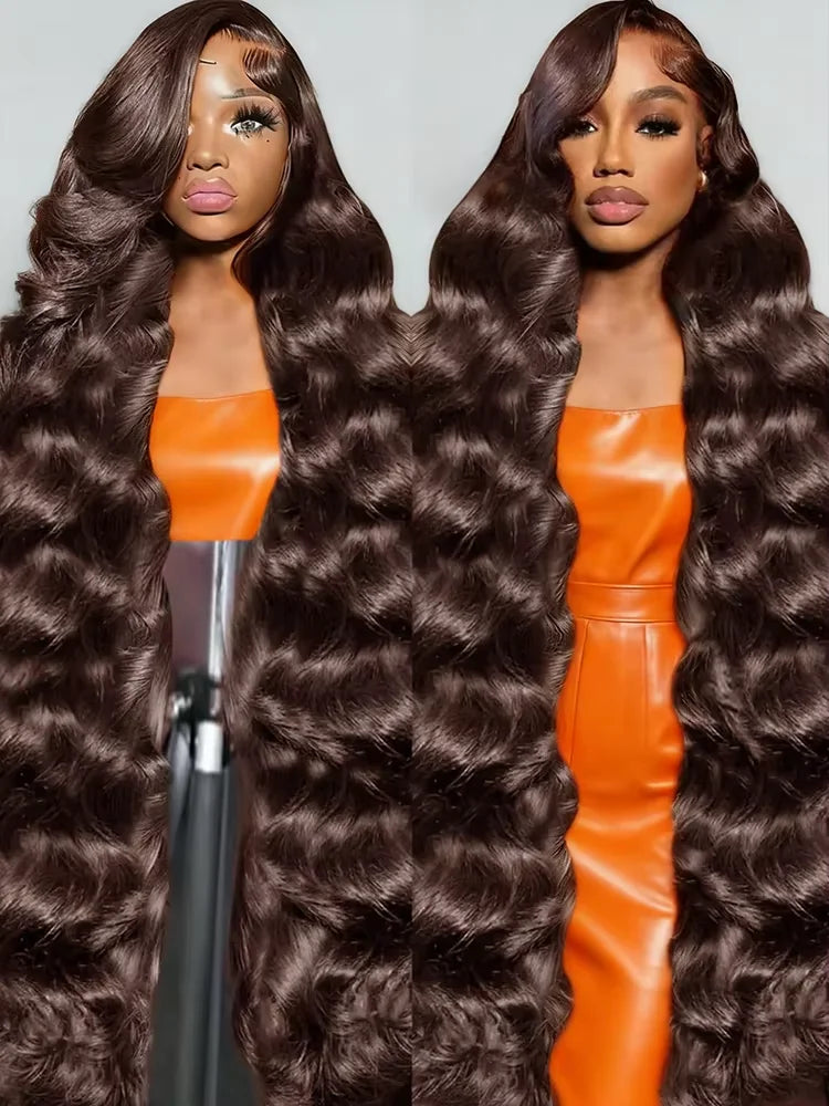 Chocolate Brown Body Wave 13x4 HD Lace Front Human Hair Wigs Pre Plucked Peruvian Glueless Lace Frontal Closure Wigs For Women