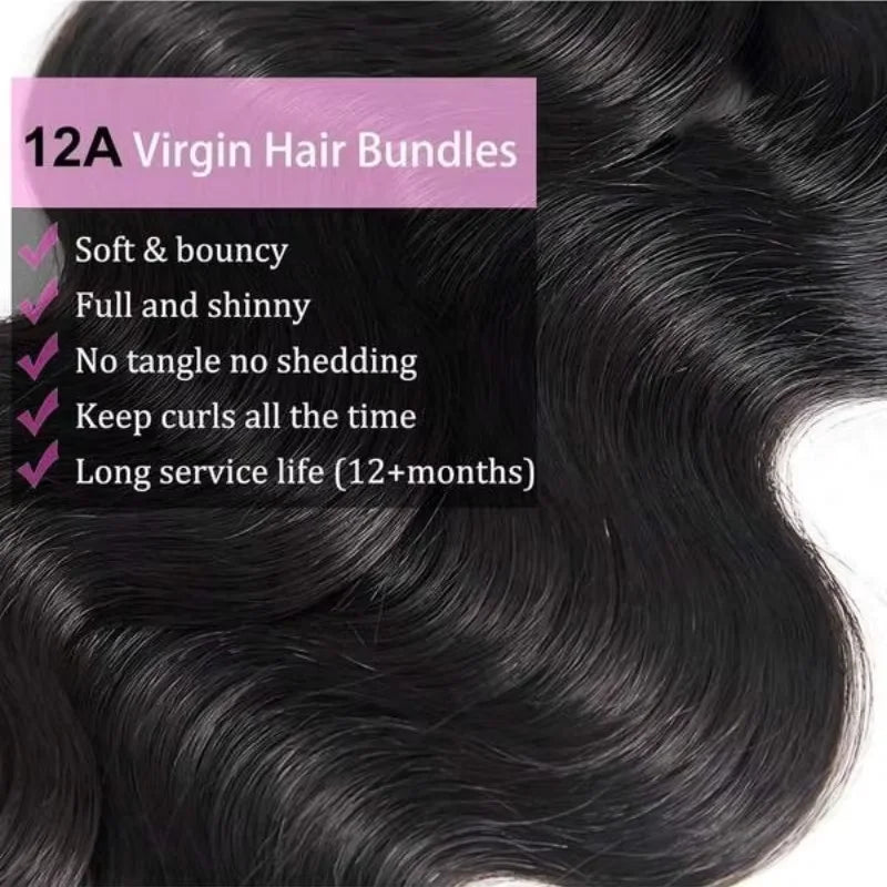 2 3 4 Pcs 14A Body Wave 100% Human Hair Bundles Brazilian Real Remy Weave Hair Unprocessed Raw Hair Bundles Extensions Natural Black