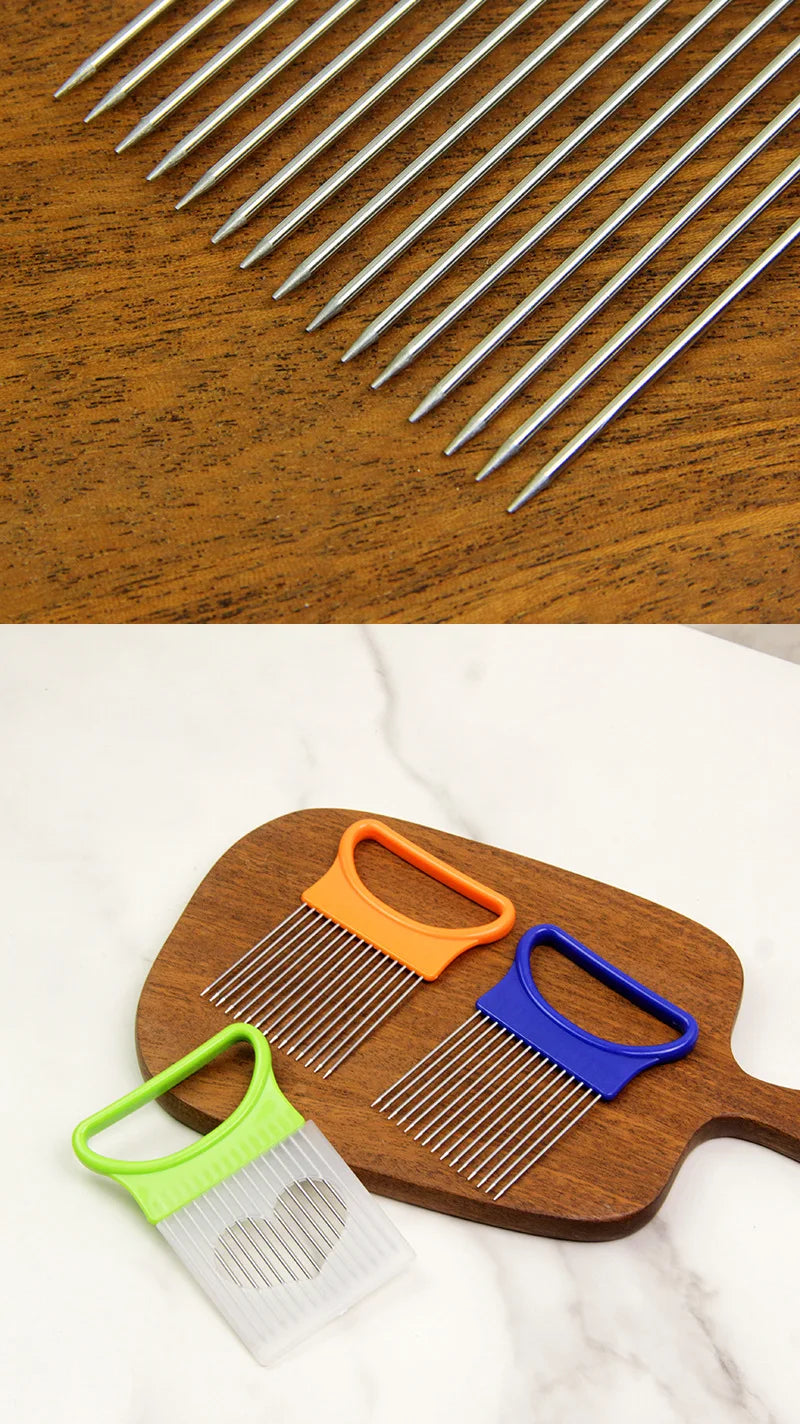 Effortlessly Slice Onions with this 1pc Colorful Onion Slicer Kitchen stainless steel potato chip onion holder