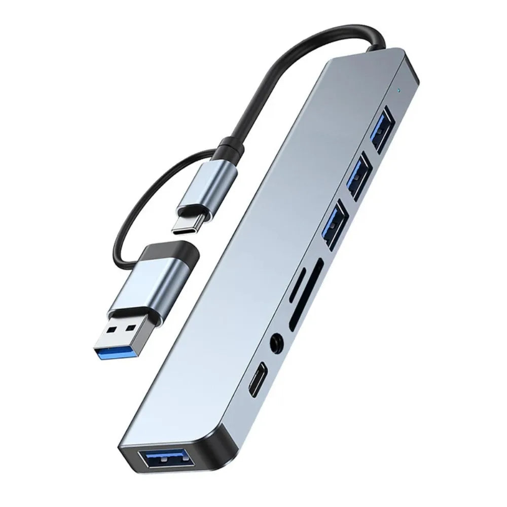 8 in 2 Type C USB HUB Docking Station with 3.5mm Audio Jack for Micro SD Card Reader MacBook Laptop Tablet Phone Disk Converter