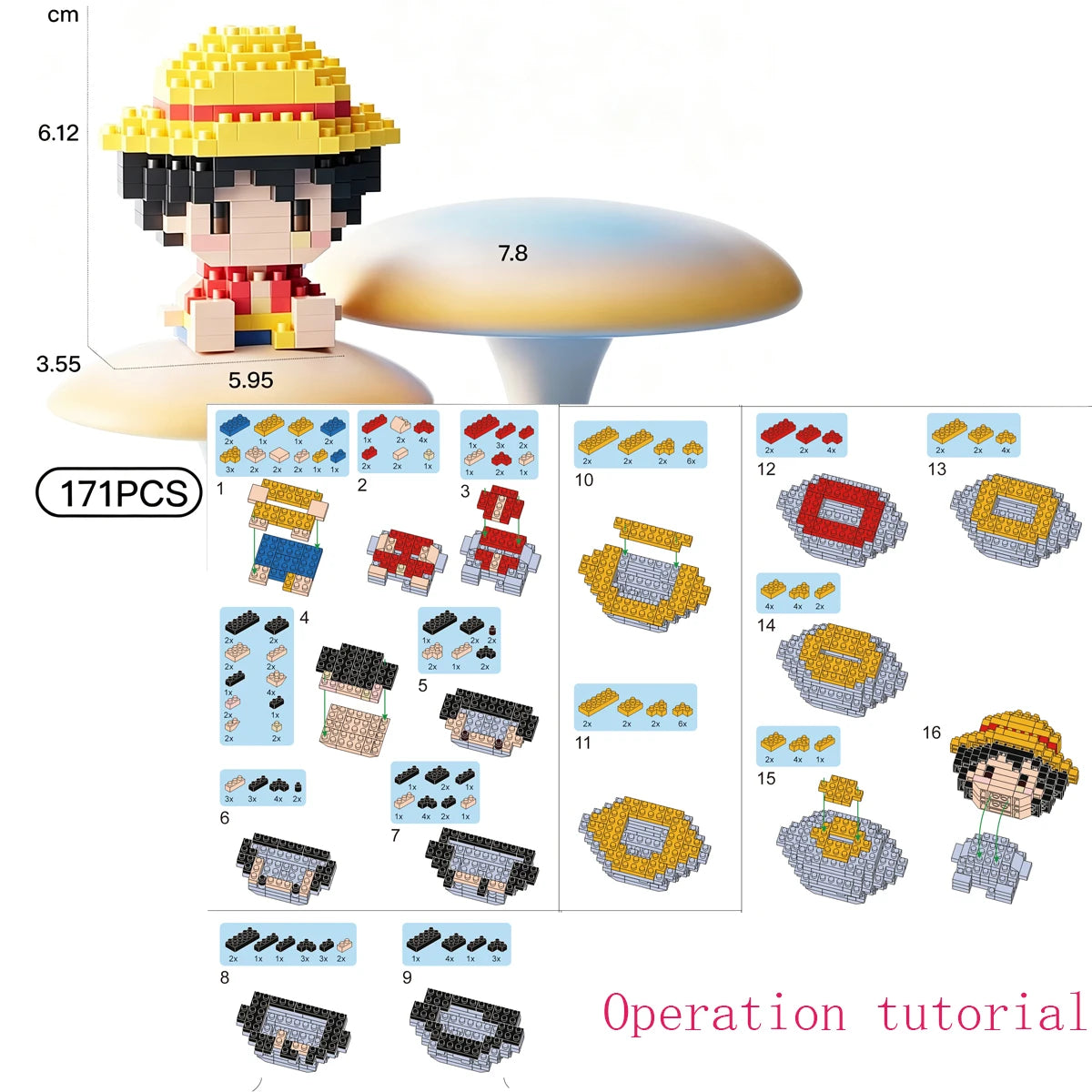 ONE PIECE Sun God Nika Luffy Micro Building Block Chopper Ace Buggy 3D Anime Model Assembly Mini Bricks Figure Toys For Gift