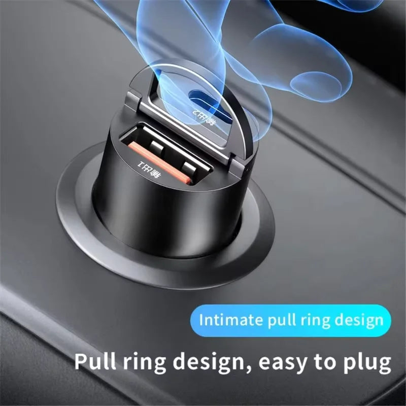 2026Car 200W Dual Port Mini USB Charger Ultra Fast Charging Cigarette Lighter Socket 12-24V Aluminum Cell Phone Charging Adapter