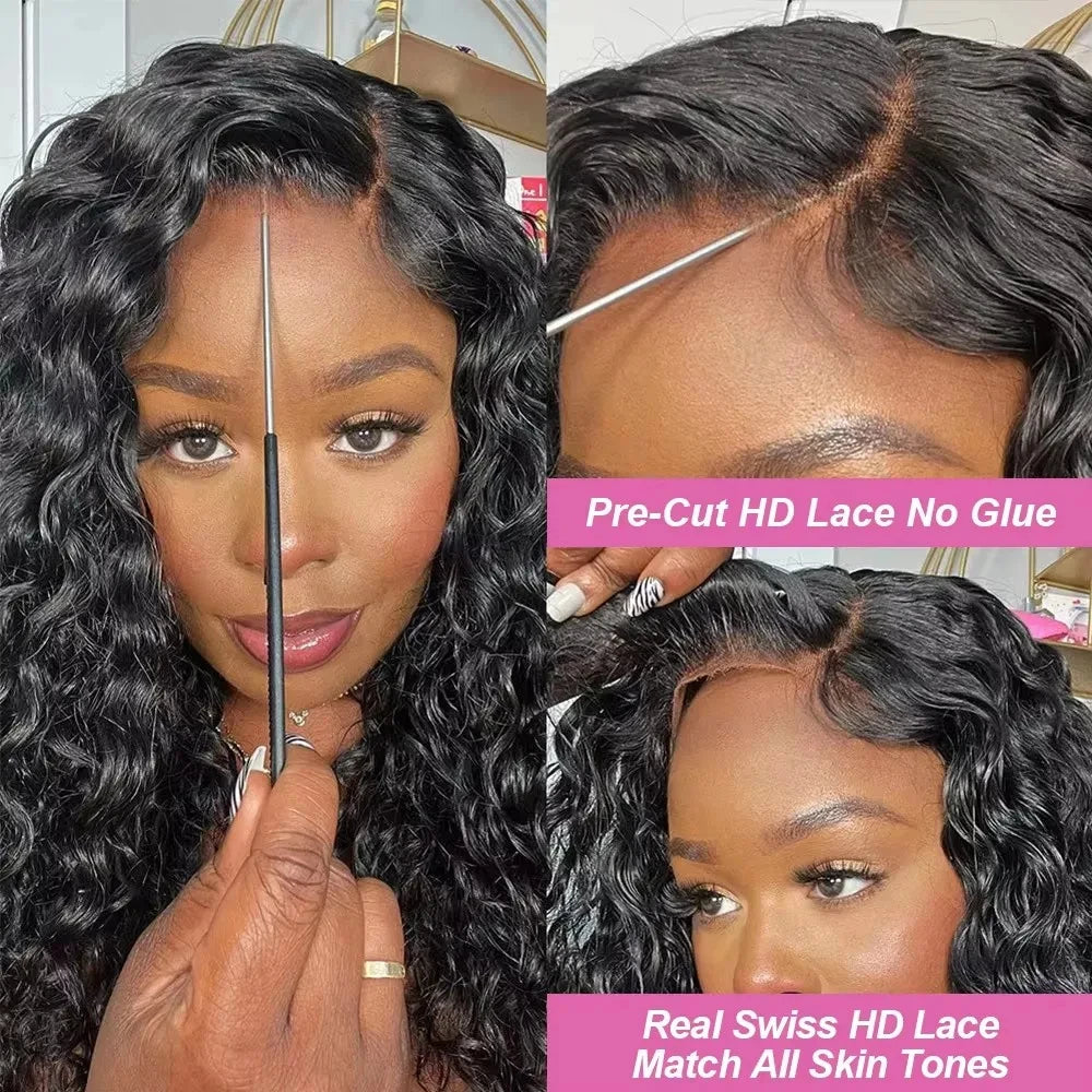 Glueless Wigs Human Hair Wear and Go Deep Wave 13x4 13x6 Lace Frontal Wig PrePlucked Curly Human Hair Ready To Wear 5x5 Lace Closure Wig Vietnamese Hair