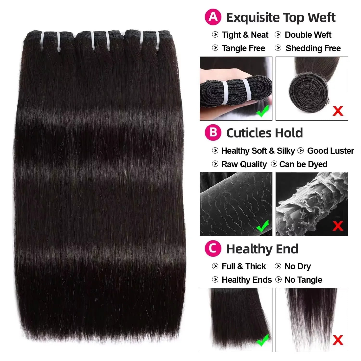 16A Straight Bundles Human Hair Brazilian Remy Weave Raw Hair 3 4 5 Pcs 100% Unprocessed Double Weft Human Hair Bundles Extensions Natural Black